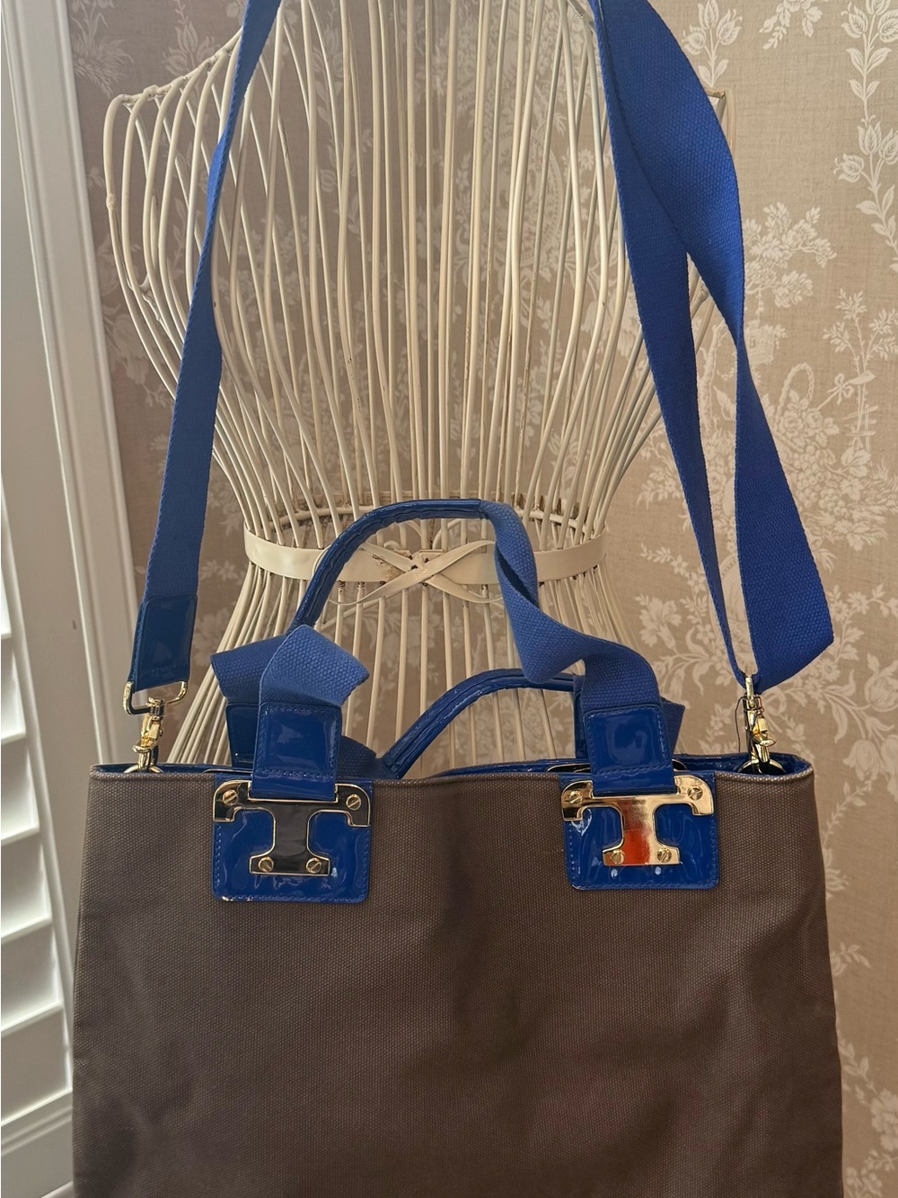 Tory Burch canvas and patent tote